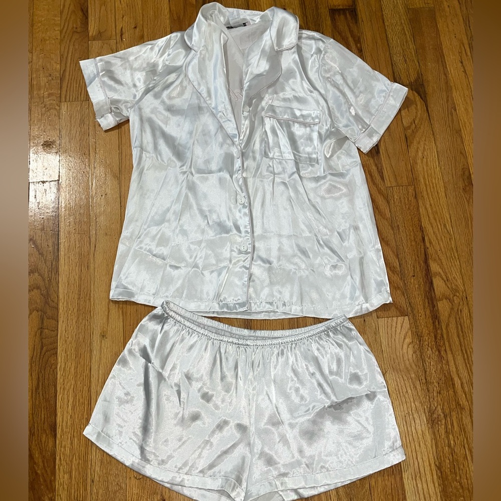 Linea Donatella Shimmering White Satin BRIDE Pajama Set